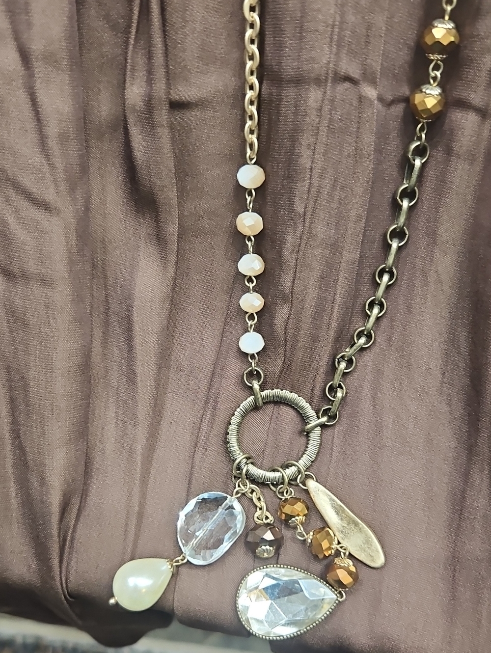 Gold and Bronze Two-Tone Charm Pendant Necklace - Women Jewelry